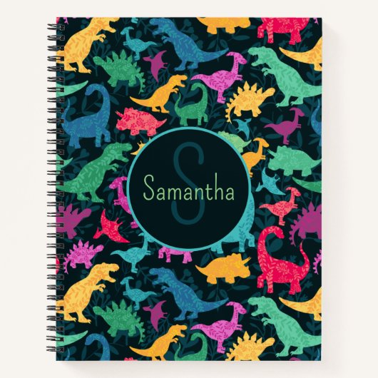 女の子の花恐竜シルエット ノートブック (正面)