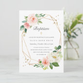 女の子の花柄のピンクゴールドの洗礼招待状 招待状 (スタンド正面)