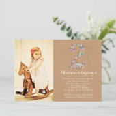 女の子の花柄の第2誕生日のパーティの招待状 招待状 (スタンド正面)