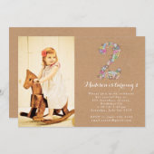 女の子の花柄の第2誕生日のパーティの招待状 招待状 (正面/裏面)