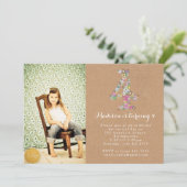 女の子の花柄の第4誕生日のパーティの招待状 招待状 (スタンド正面)