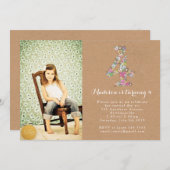 女の子の花柄の第4誕生日のパーティの招待状 招待状 (正面/裏面)