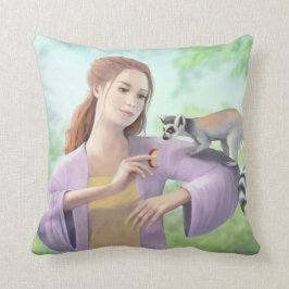 女の子の芸術のリング後につかれたLemur クッション