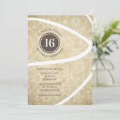 女の子の華やかなミューテッドゴールドのバスケットボール誕生日パーティー招待状 招待状 (スタンド正面)