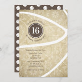 女の子の華やかなミューテッドゴールドのバスケットボール誕生日パーティー招待状 招待状 (正面/裏面)