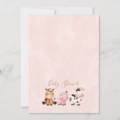 女の子の葉の輪っか農場動物ベビーシャワー 招待状 (裏面)