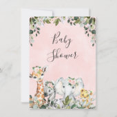 女の子の葉ベビーサファリアニマルズベビーシャワー 招待状 (裏面)