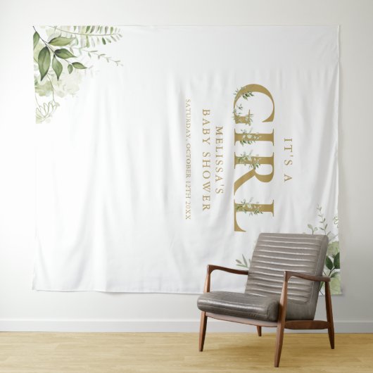 女の子の葉緑のゴールド ベビーシャワー フォトバックドロップ タペストリー (インサイチュ(横))
