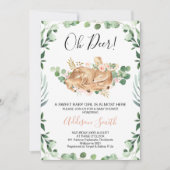 女の子の葉緑 花 鹿 ベビーシャワー 招待状 (正面)