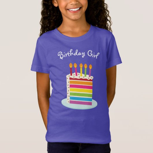 女の子の虹のお誕生日ケーキの切れ Tシャツ (正面)