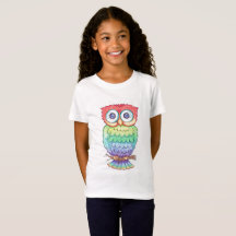 女の子の虹のフクロウのTシャツ