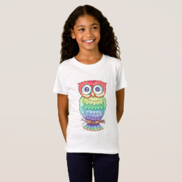 女の子の虹のフクロウのTシャツ Tシャツ