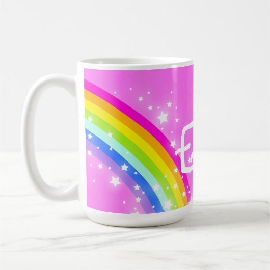 女の子の虹の不足分の名前の淡いピンクのマグ コーヒーマグカップ (左)