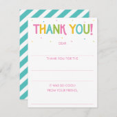 女の子の虹の塗りつぶし式感謝カード 自動車 ノートカード (正面/裏面)