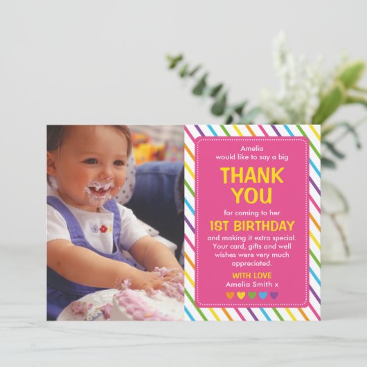 女の子の虹の誕生日のサンキューカード サンキューカード (スタンド正面)