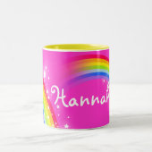 女の子の虹ピンクの名前をカスタムするのマグ ツートーンマグカップ (中央)