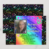 女の子の虹色LOL誕生日パーティー写真招待状 招待状 (正面/裏面)