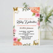 女の子の蝶の水彩花の赤ちゃん献堂 招待状 (スタンド正面)