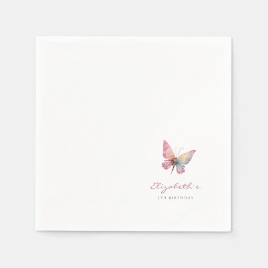 女の子の蝶をテーマにした誕生日パーティーのためのナプキン スタンダードカクテルナプキン (正面)