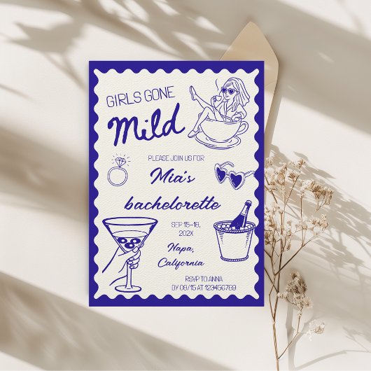 女の子の行った軽度のスパの日のバチェロレッテ手描き 招待状