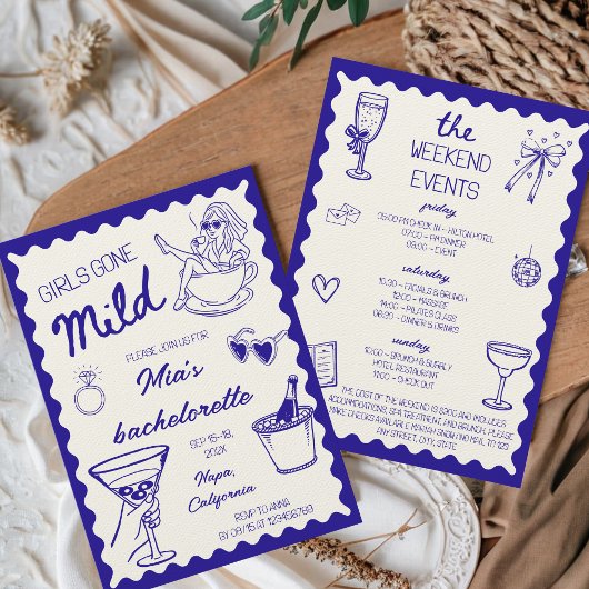 女の子の行った軽度のスパの日のバチェロレッテ手描き 招待状