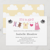 女の子の衣類ライン ベビーシャワー 招待状 (正面/裏面)