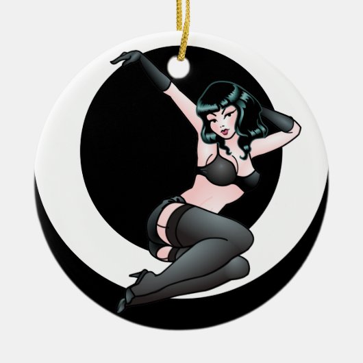 女の子の装飾50sのピンナップのギフトの上のレトロPin セラミックオーナメント (正面)