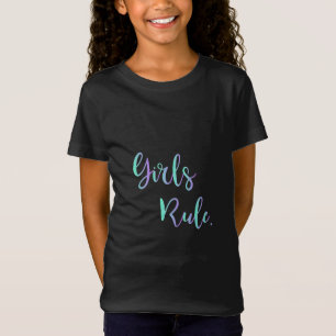 女の子の規則-緑の紫色の文字、黒のカッコいい Tシャツ