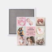 女の子の誕生のお知らせをパーソナライズ 8枚の写真 ピンク マグネット (正面/裏面)