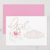 女の子の誕生を祝うエレガントなピンクとゴールドのベビーシャワー 招待状 (正面/裏面)