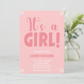 女の子の誕生を祝うキュートなピンクの小さな花のベビーシャワー 招待状 (スタンド正面)