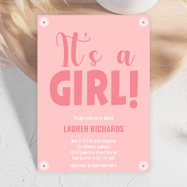 女の子の誕生を祝うキュートなピンクの小さな花のベビーシャワー 招待状