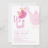 女の子の誕生を祝うピンクのスワン ベイビー シャワー 招待状 (正面)