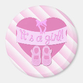 女の子の誕生を祝う ピンクハートリボンシューズ ベビーガールシャワー マグネット (正面)