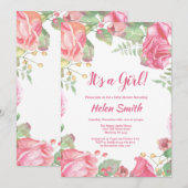 女の子の誕生ピンクの花のベビーシャワー招待状 招待状 (正面/裏面)