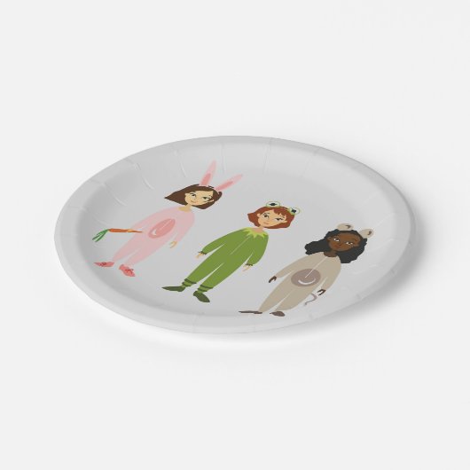 女の子の誕生会のかわいいパジャマのsleepoverのパーティー ペーパープレート (アングル)