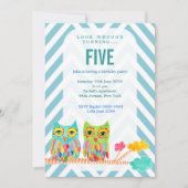 女の子の誕生会のシェブロンの虹のフクロウの招待 招待状 (正面)