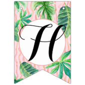 女の子の誕生会のピンクのフラミンゴの葉の水彩画 バンティングフラッグ (第2の旗)