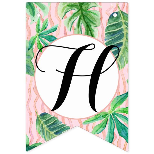 女の子の誕生会のピンクのフラミンゴの葉の水彩画 バンティングフラッグ (第2の旗)