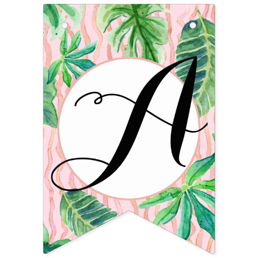 女の子の誕生会のピンクのフラミンゴの葉の水彩画 バンティングフラッグ (第3の旗)