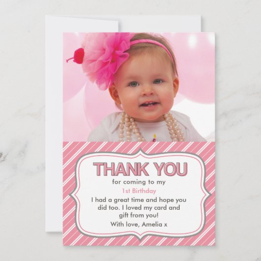 女の子の誕生日お礼カード 招待状 (正面)