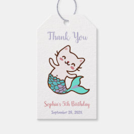 女の子の誕生日お礼メッセージ付きの猫の人魚　海の下 ギフトタグ