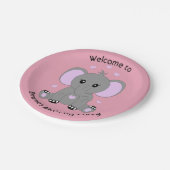 女の子の誕生日にピンクの可愛いベビーゾウ ペーパープレート (アングル)