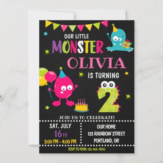 女の子の誕生日のお誘い 招待状 (正面)