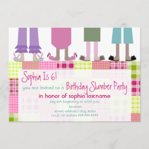 女の子の誕生日のスランバー・パーティーのSleepoverの格子縞 招待状