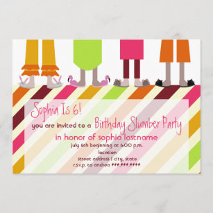 女の子の誕生日のスランバー・パーティーのSleepoverは縞で飾ります 招待状