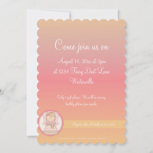 女の子の誕生日のパーティの招待状の天使のデザイン5 招待状 (裏面)