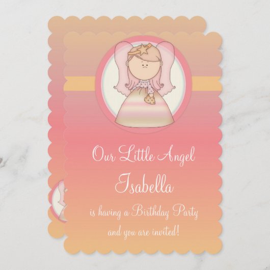女の子の誕生日のパーティの招待状の天使のデザイン5 招待状 (正面/裏面)