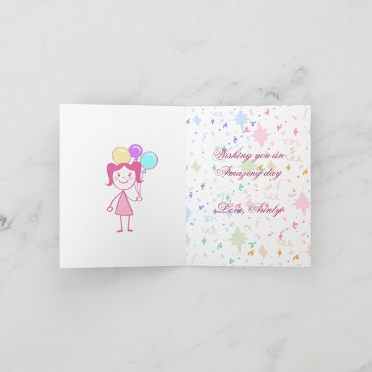 女の子の誕生日カード 招待状 (内部)