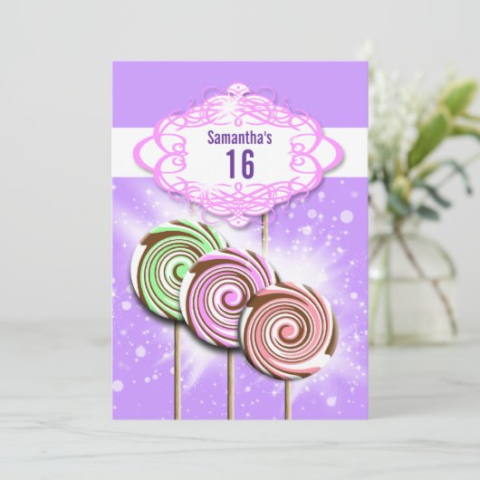 女の子の誕生日キャンディースイート16 招待状 (スタンド正面)